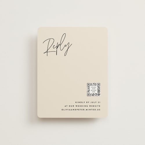This is a champagne rsvp cards with standard by JoAnn Jinks called signed printing on signature in standard