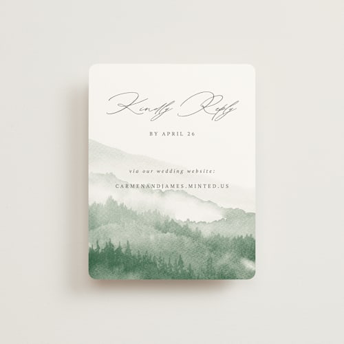 This is a fern rsvp cards with standard by Helen Halik called over the mountains printing on signature in standard