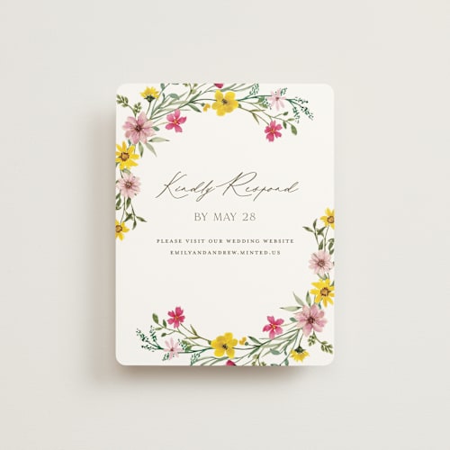 This is a peony rsvp cards with standard by Yaling Hou Suzuki called wildflower wreath printing on signature in standard