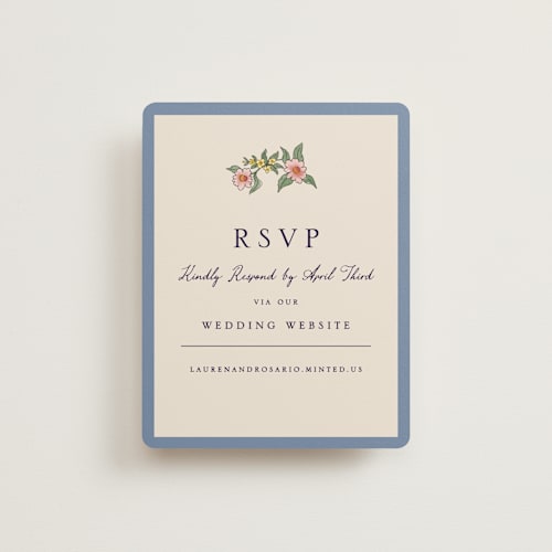 This is a cornflower rsvp cards with standard by Chris Griffith called a wedding in low country printing on signature in standard