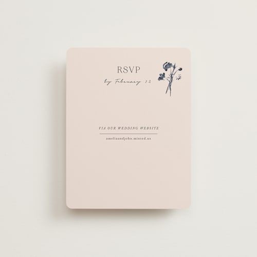 This is a champagne rsvp cards with standard by Lindsay Megahed called floral monogram printing on signature in standard