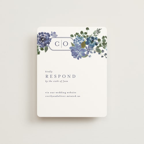 This is a sea rsvp cards with standard by Angela Marzuki called garland monogram printing on signature in standard