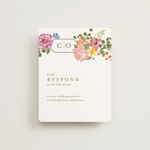 This is a summer rsvp cards with standard by Angela Marzuki called garland monogram printing on signature in standard