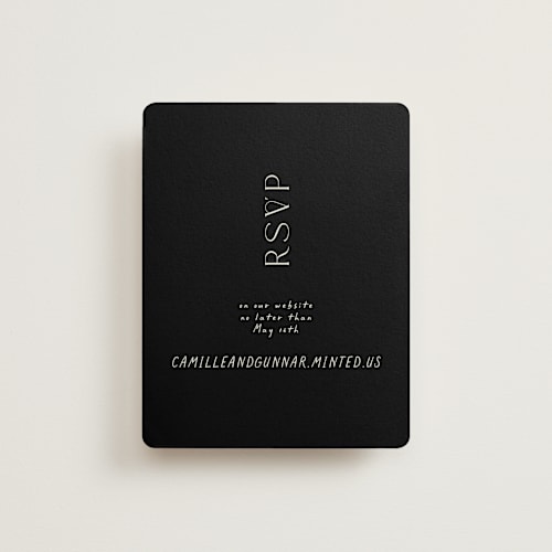 This is a onyx rsvp cards with standard by Alaina Cherup called la graine printing on signature in standard