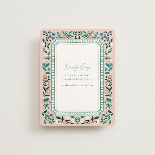 This is a petal rsvp cards with standard by Elly called le jardin printing on signature in standard