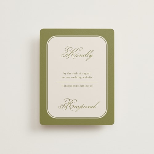 This is a evergreen rsvp cards with standard by Kelly Watkins called emerson printing on signature in standard