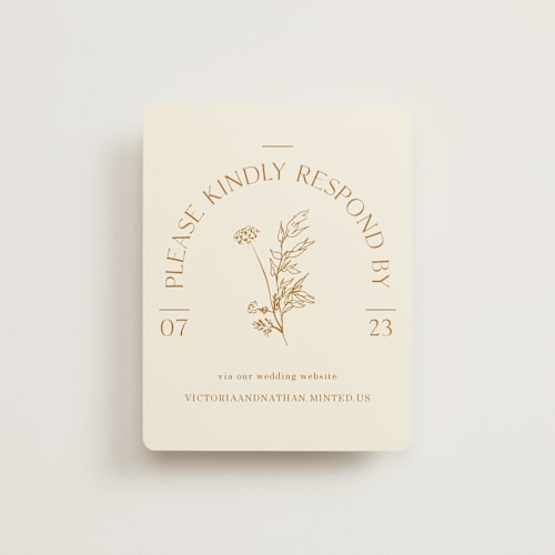 This is a cream rsvp cards with standard by Baumbirdy called floral type arch printing on signature in standard