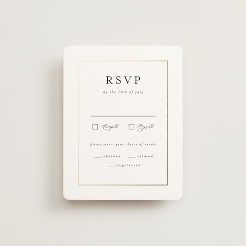 This is a pearl rsvp cards with foil pressed by Nicole Walsh called gilded frame printing on signature in standard