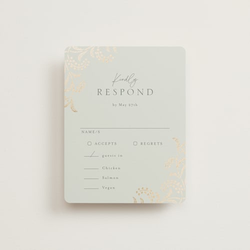 This is a willow rsvp cards with foil pressed by Leia Matt called riviera printing on signature in standard