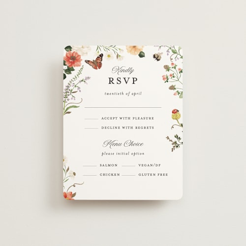 This is a verona sunset rsvp cards with foil pressed by Sarah Knight called fleur printing on signature in standard