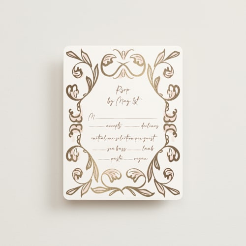 This is a blush rsvp cards with foil pressed by Ani Somi called bella bellissima printing on signature in standard