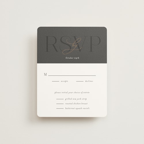 This is a stormy rsvp cards with foil pressed by Jessica Williams called over monogram printing on signature in standard
