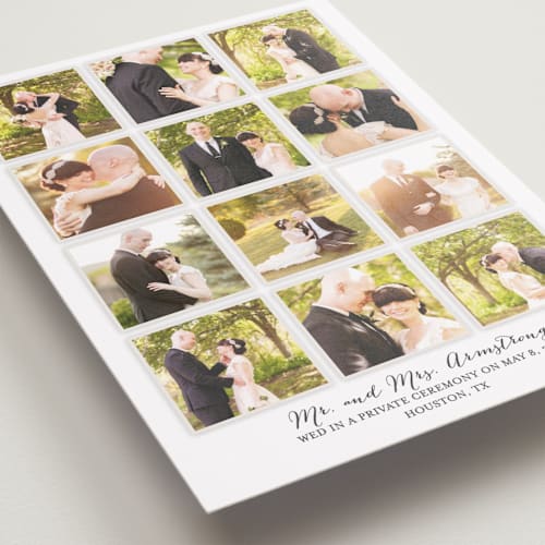 This is a snowfall wedding announcements with standard by Robin Ott called a year in my life printing on recycled smooth signature in standard