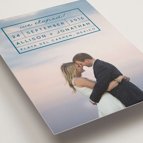 This is a navy wedding announcements with standard by Shirley Lin Schneider called light and airy printing on recycled smooth signature in standard