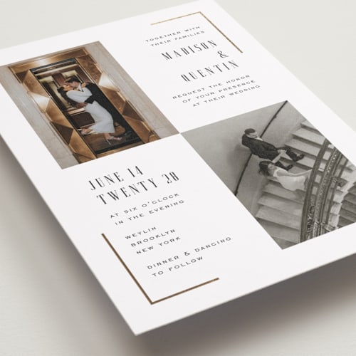 This is a lily foil stamped wedding invitations with foil pressed by Heather Schertzer called documentary printing on recycled smooth signature in standard