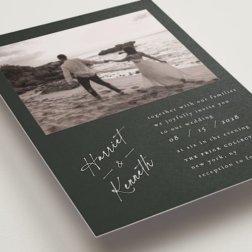 This is a noir wedding invitations with standard by Ana de Sousa called scripted elegance printing on recycled smooth signature in standard
