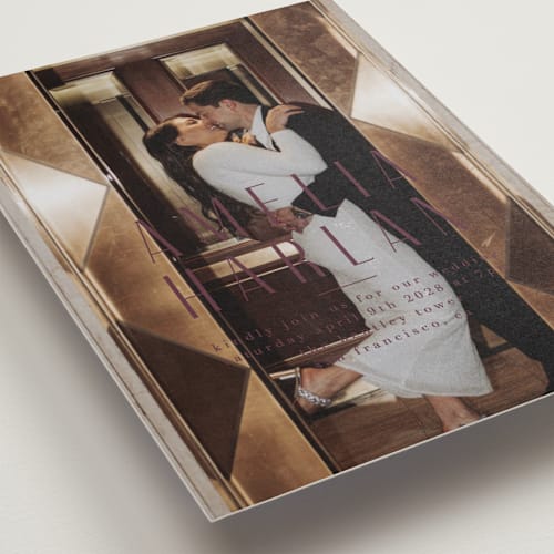 This is a mulberry wedding invitations with standard by Lori Wemple called photo printing on recycled smooth signature in standard