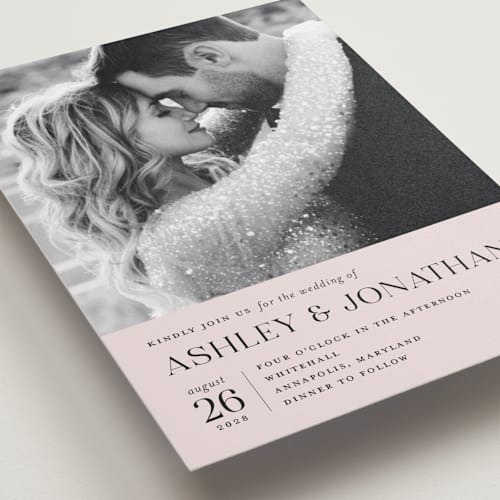 This is a blush wedding invitations with standard by Eric Clegg called have and hold printing on recycled smooth signature in standard