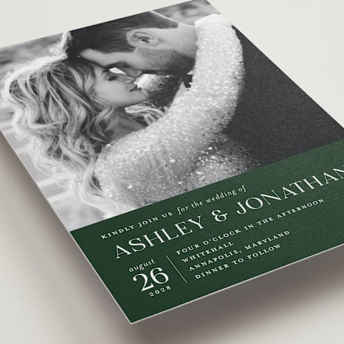 This is a forest wedding invitations with standard by Eric Clegg called have and hold printing on recycled smooth signature in standard