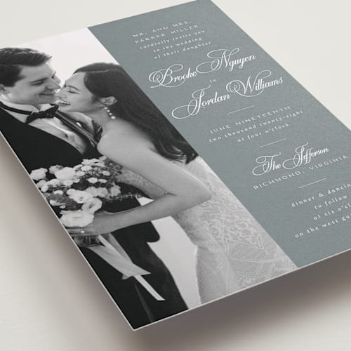 This is a sage wedding invitations with standard by Orasie called side by side printing on recycled smooth signature in standard
