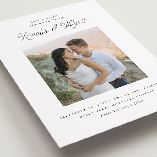 This is a snow wedding invitations with standard by Pixel and Hank called terra printing on recycled smooth signature in standard