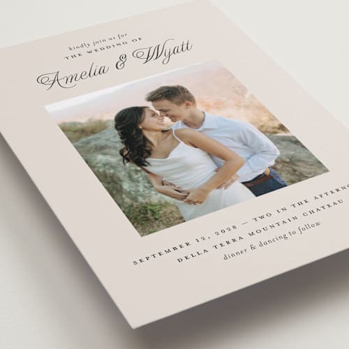 This is a oyster wedding invitations with standard by Pixel and Hank called terra printing on recycled smooth signature in standard