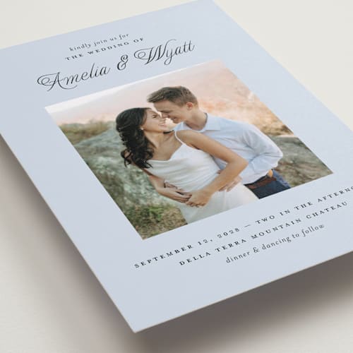 This is a azure wedding invitations with standard by Pixel and Hank called terra printing on recycled smooth signature in standard