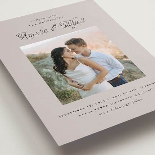 This is a sand wedding invitations with standard by Pixel and Hank called terra printing on recycled smooth signature in standard