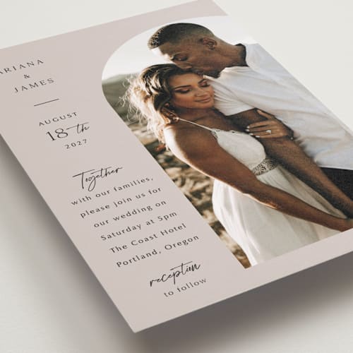 This is a stone wedding invitations with standard by Elly called the arch printing on recycled smooth signature in standard