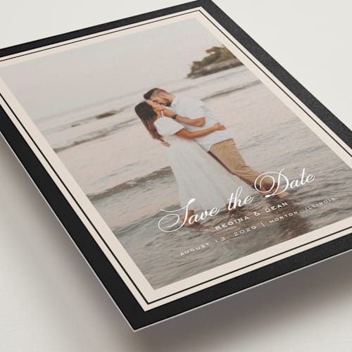 This is a raven save the date with standard by chocomocacino called krytharaki printing on recycled smooth signature in standard