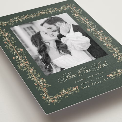 This is a ivy save the date with standard by Leah Bisch called arbour printing on recycled smooth signature in standard