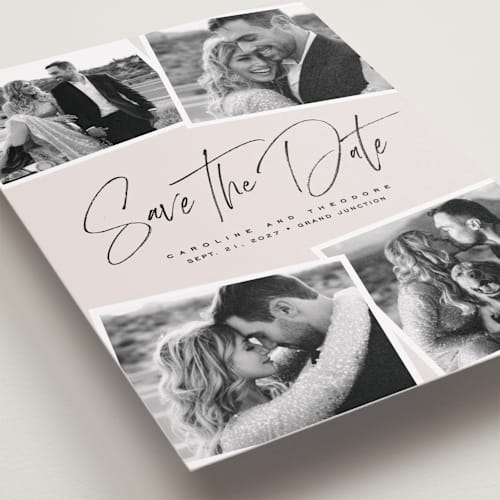 This is a vanilla save the date with standard by Lea Delaveris called our collage printing on recycled smooth signature in standard