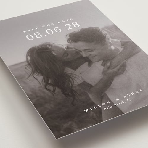 This is a moonstone save the date with standard by Lucrecia Caporale called classic big date printing on recycled smooth signature in standard