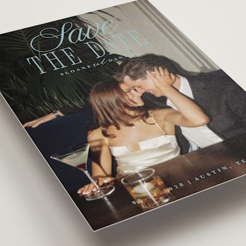 This is a capri save the date with standard by Maria Alou called his & hers printing on recycled smooth signature in standard