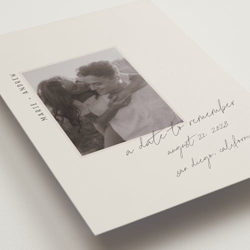 This is a truffle save the date with standard by Vera Lim called offset printing on recycled smooth signature in standard