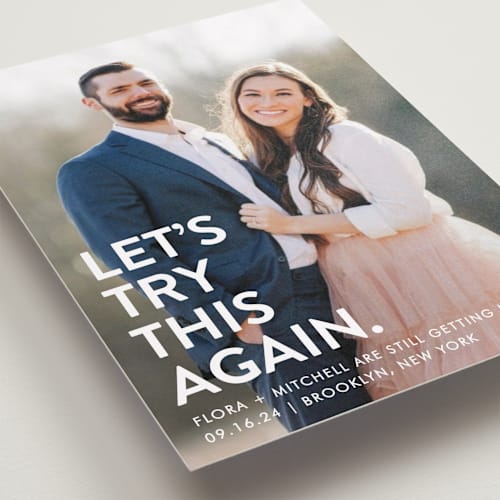 This is a snow save the date with standard by Ellis called let's i do this photo printing on recycled smooth signature in standard