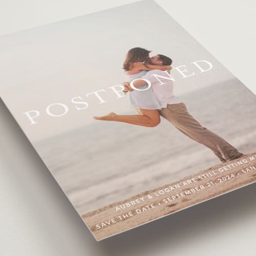 This is a vanilla save the date with standard by Liz Conley called its finally time printing on recycled smooth signature in standard