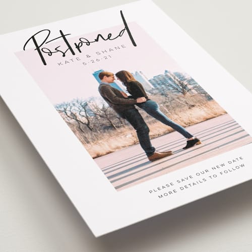This is a snow save the date with standard called city love printing on recycled smooth signature in standard