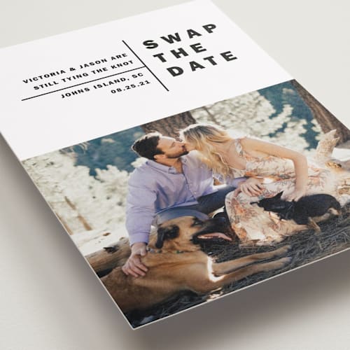 This is a midnight save the date with standard by Alethia Frye called baseline printing on recycled smooth signature in standard