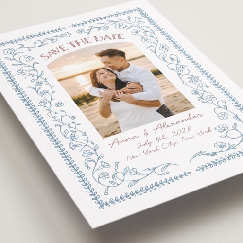 This is a aquamarine save the date with standard by Elisa Lara Campos called perfect day printing on recycled smooth signature in standard