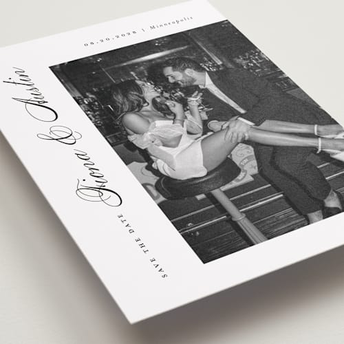 This is a onyx save the date with standard by Michelle Taylor called lovely day printing on recycled smooth signature in standard