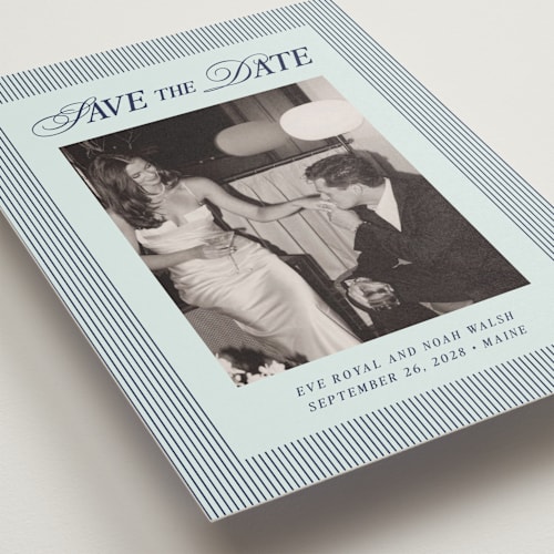 This is a navy save the date with standard by Pati Cascino called sienna printing on recycled smooth signature in standard