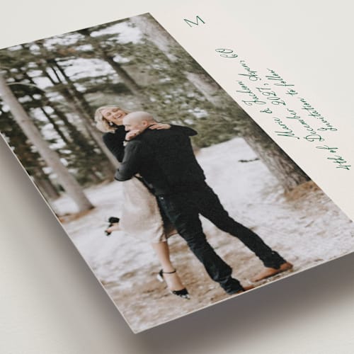 This is a ivory save the date with standard by Petra Kern called simple scripty printing on recycled smooth signature in standard