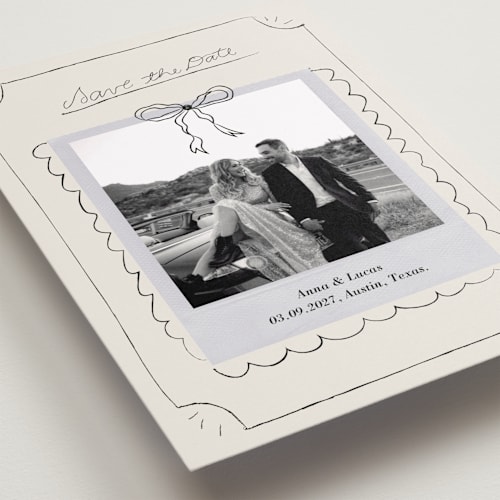This is a cream save the date with standard by Helena Vitto called easy lover printing on recycled smooth signature in standard