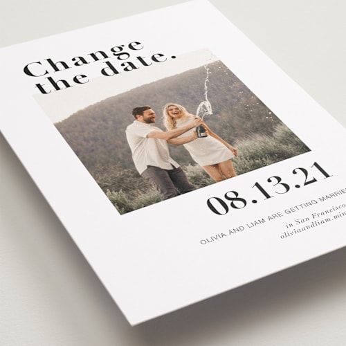 This is a onyx save the date with standard by Joyce Pinheiro called it's a date! printing on recycled smooth signature in standard