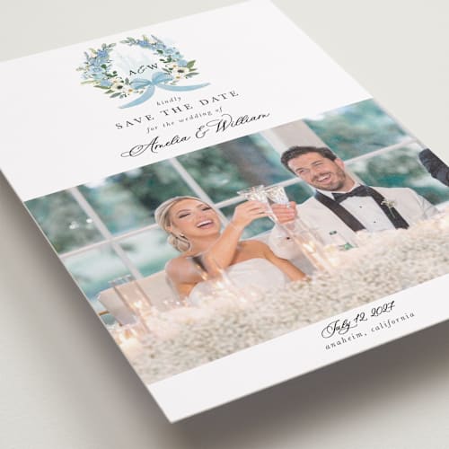 This is a bluebell save the date with standard by Susan Moyal called disney's cinderella fairytale printing on recycled smooth signature in standard