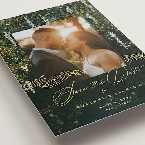 This is a mystic save the date with standard by Phrosné Barwood called new orleans printing on recycled smooth signature in standard
