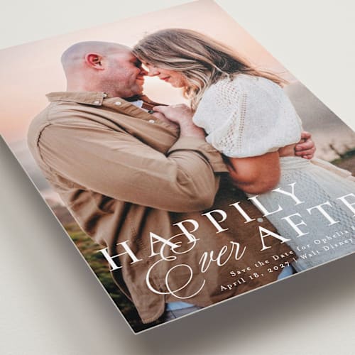 This is a magic save the date with standard by Kelly Schmidt called disney's cinderella castle printing on recycled smooth signature in standard