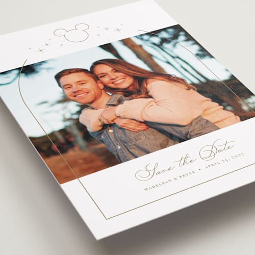 This is a celebration save the date with standard by Jennifer Postorino called disney's minimal mickey mouse printing on recycled smooth signature in standard