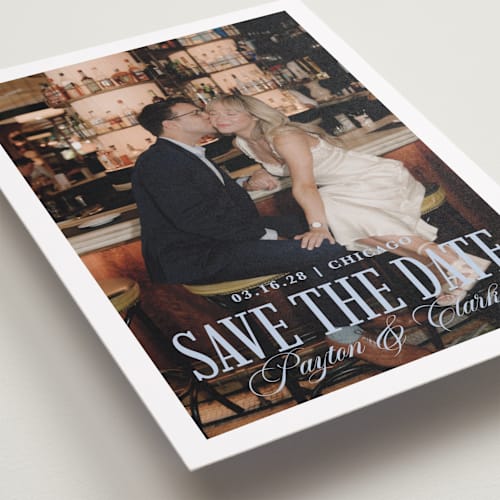 This is a capri save the date with standard by chocomocacino called kroštule printing on recycled smooth signature in standard